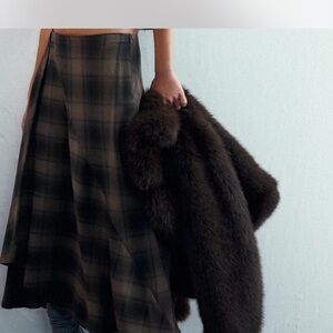 Zara Plaid A-Line Skirt - Black and Brown